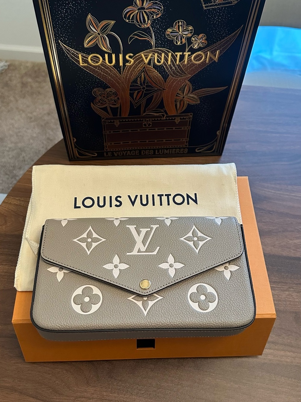 Louis Vuitton Grey Monogram Empreinte Envelope Wallet with White LV Motif